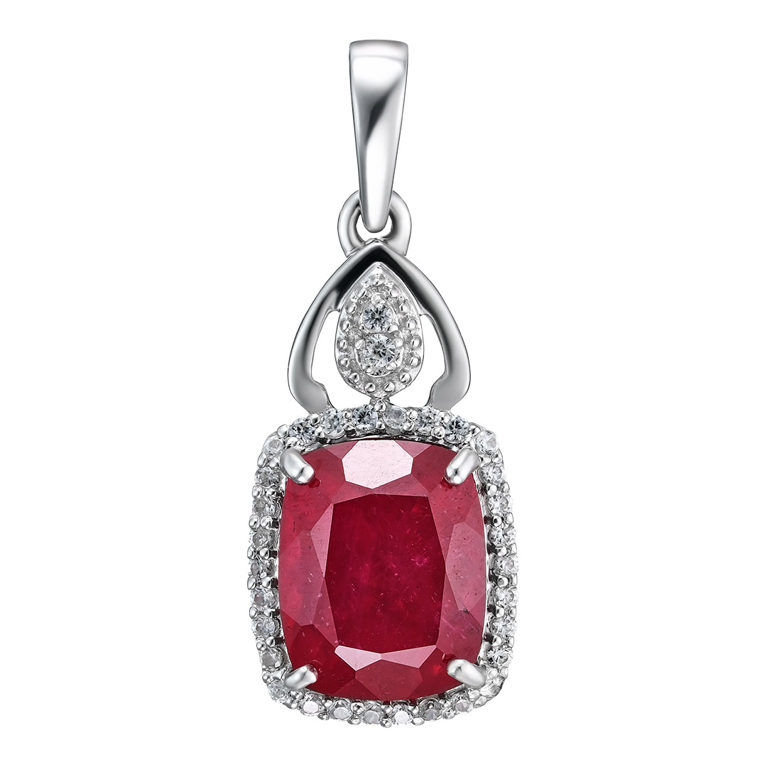 Серебряная подвеска 925 пробы; вставки 1 Рубин F/2 4,694 ct; Россыпь Фианит;