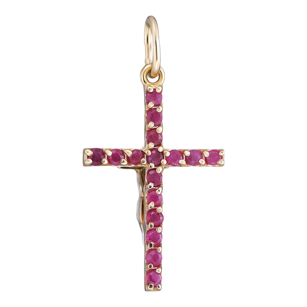 Серебряная подвеска-крест с рубинами