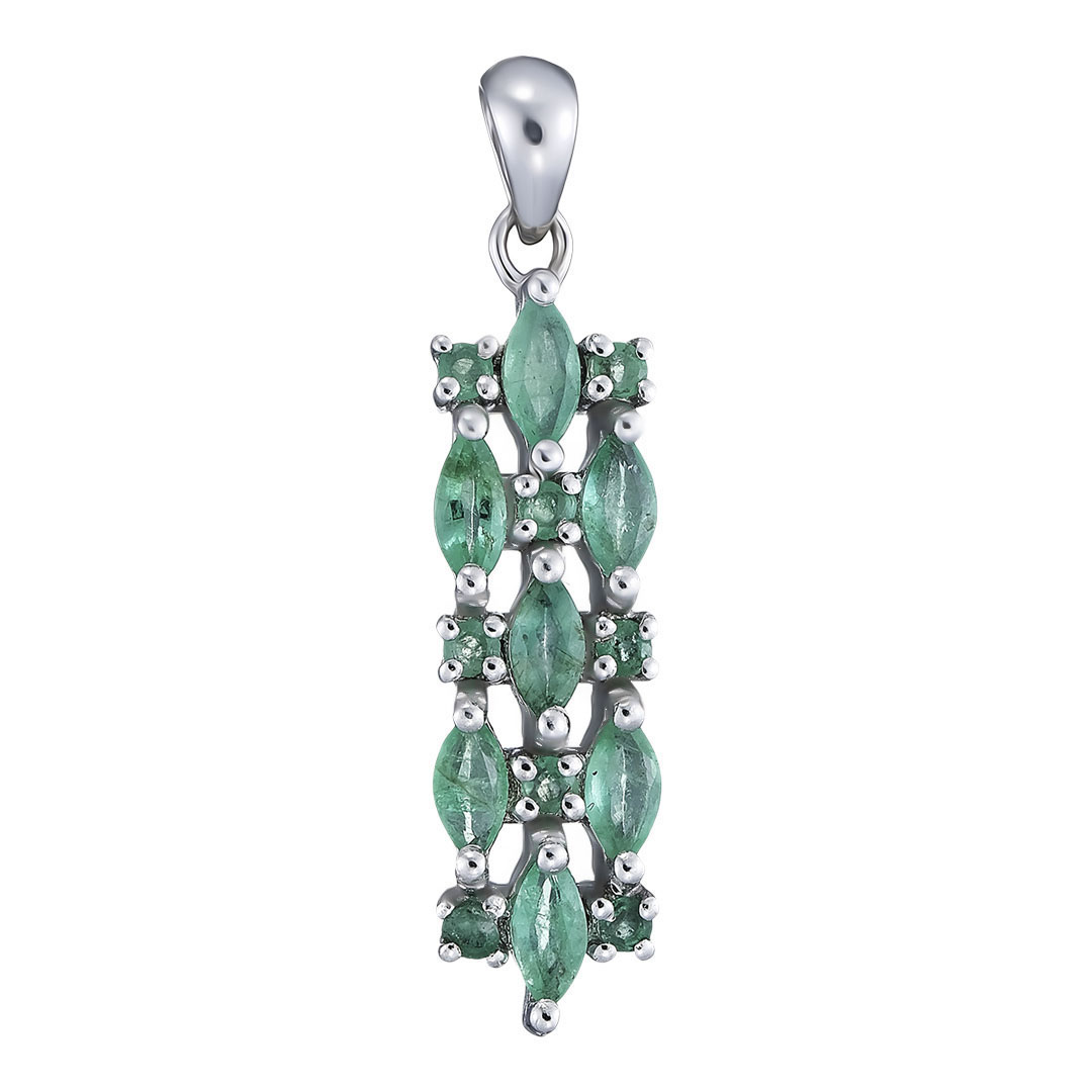 Серебряная подвеска 925 пробы; вставки 15 Изумруд (F) 4/Г3 1,05ct (Бразилия);