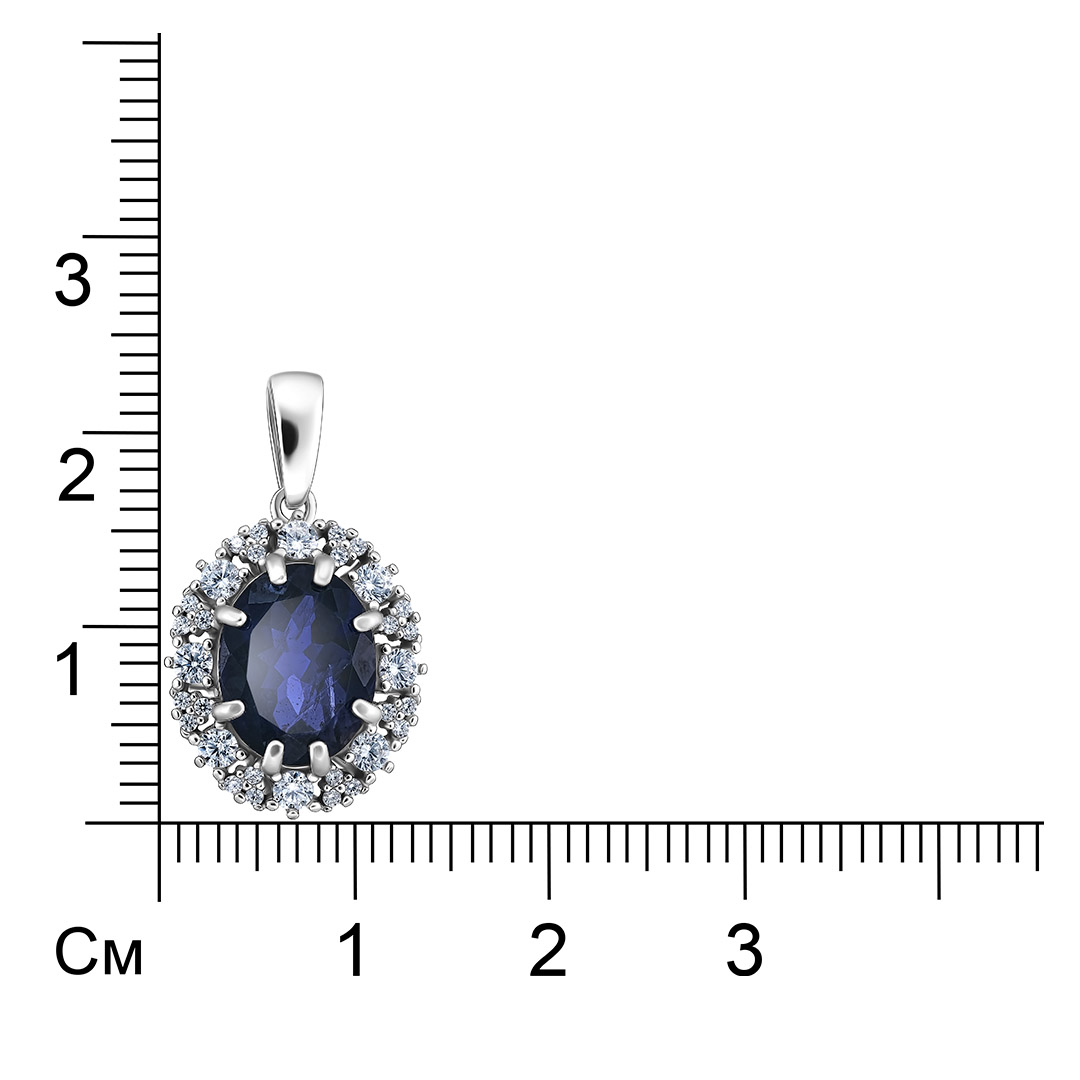 Серебряная подвеска 925 пробы; вставки 1 Иолит; 32 Фианит бесцв.;