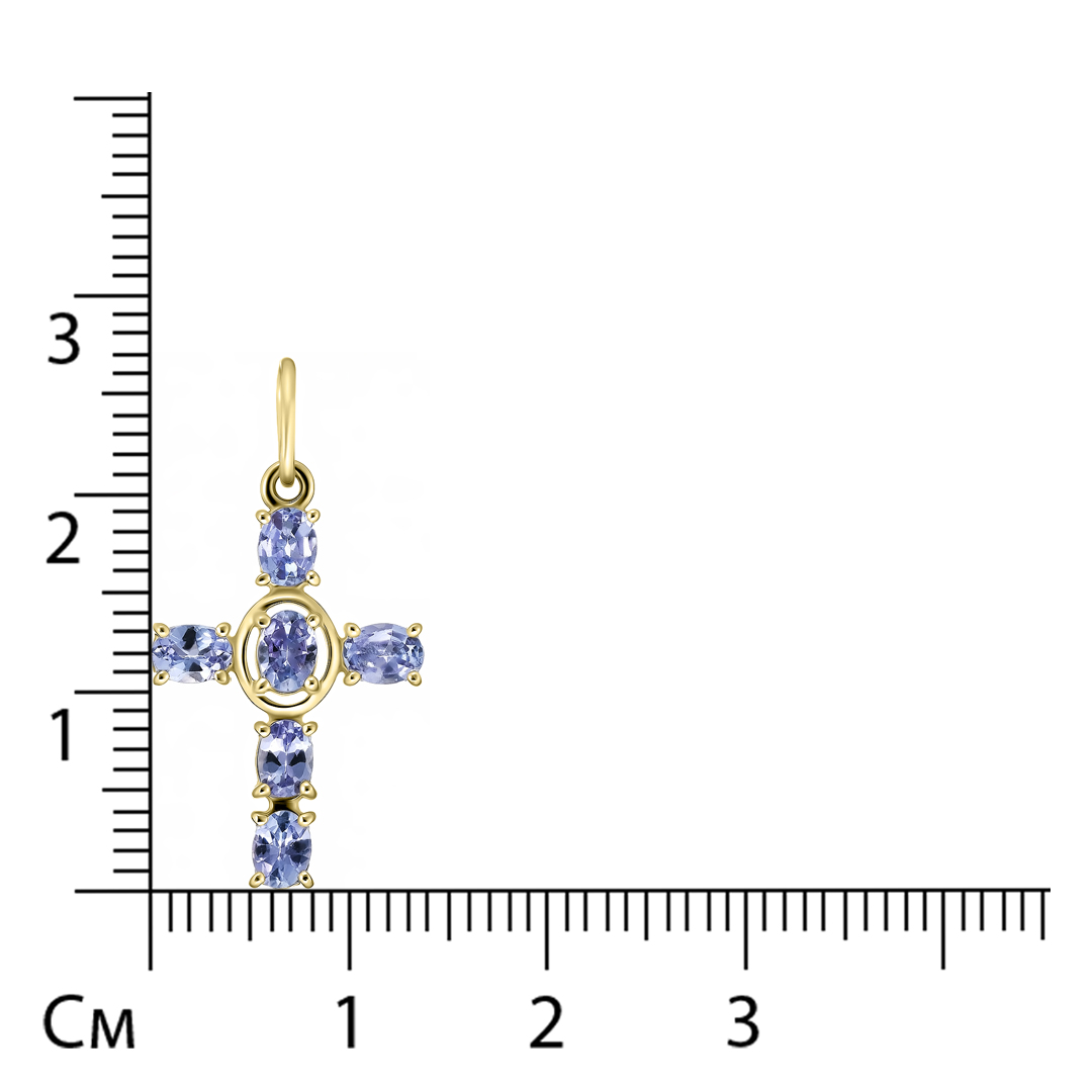 Подвеска-крест из желтого золота с танзанитами