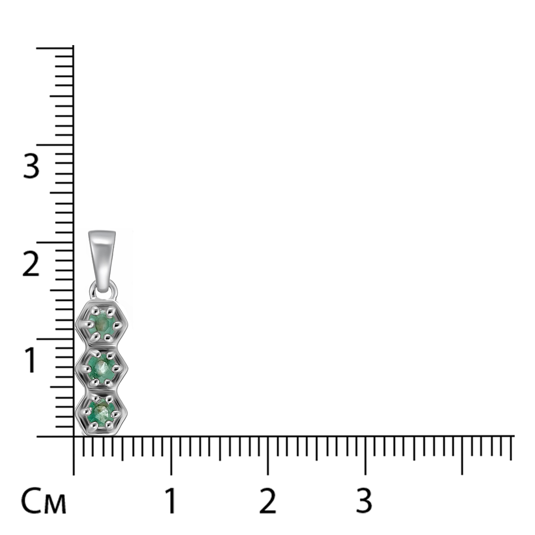 Серебряная подвеска 925 пробы; вставки 3 Изумруд (F) 0,3ct 4/Г3;