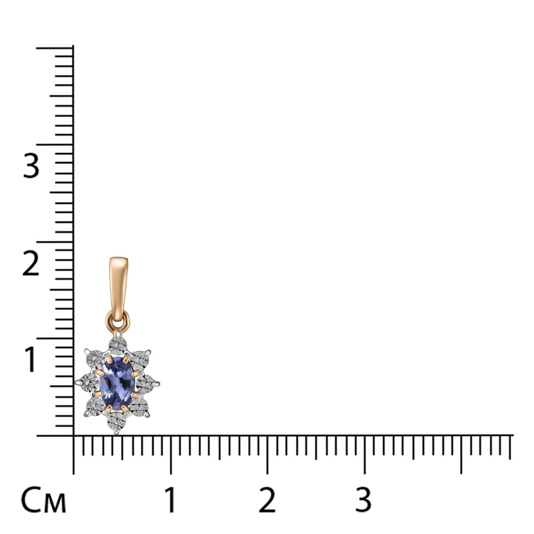 Золотая подвеска 585 пробы; родий; с алмазной обработкой; вставки 1 Танзанит;