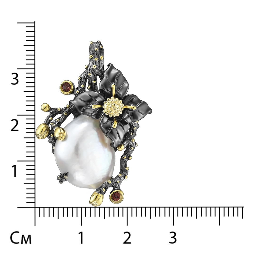 Серебряная подвеска с жемчугом Барокко "Цветы"