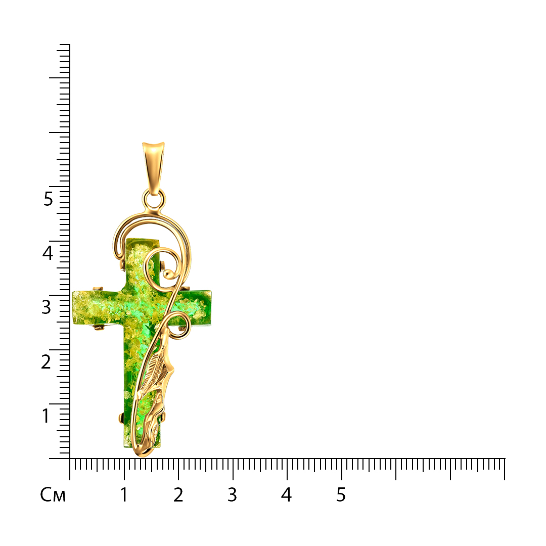Серебряная подвеска-крест с зеленым янтарем
