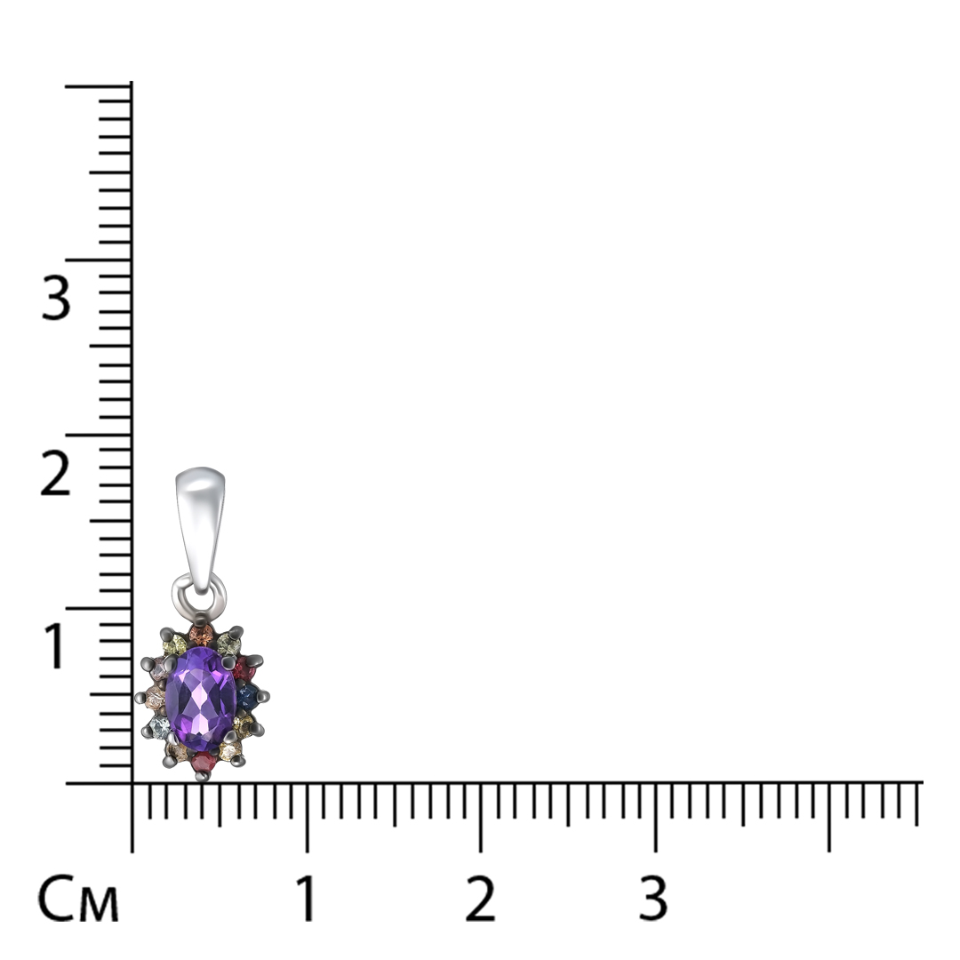 Серебряная подвеска 925 пробы; родий (бел.,черн.); вставки 1 Аметист 0,4ct; 12 Мультисапфир 0,2ct