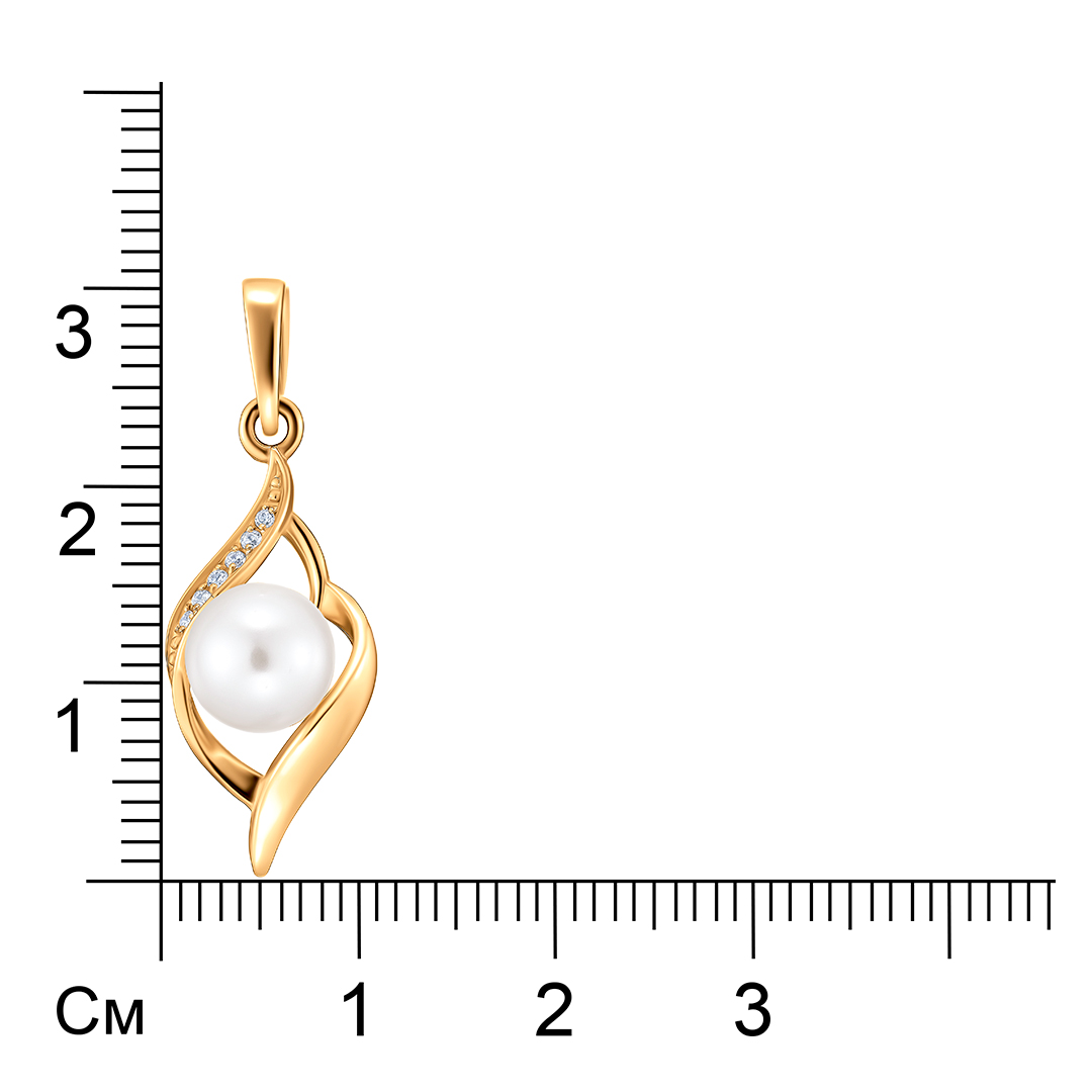 Серебряная подвеска 925 пробы; вставки 1 Жемчуг синт. белый; 6 Фианит бесцв.;