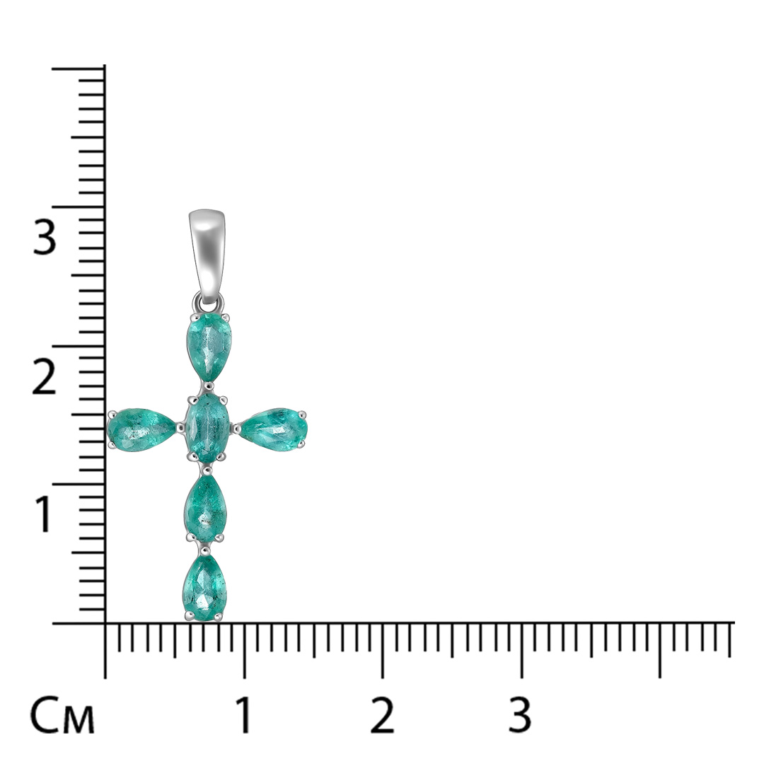 Серебряная подвеска-крест с изумрудами