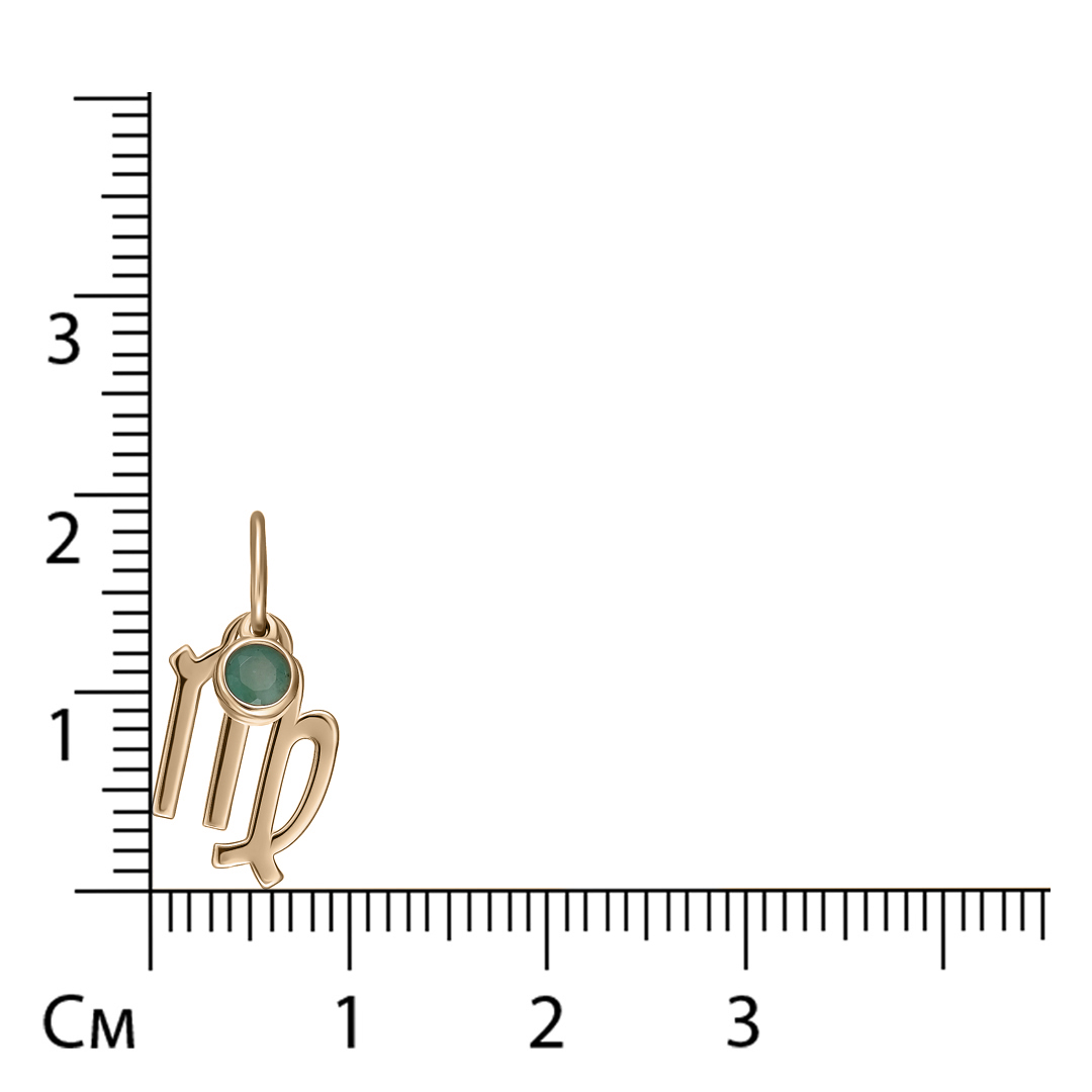 Золотая подвеска 585 пробы; "Дева"; вставки 1 Изумруд (F) 3/3 0,165