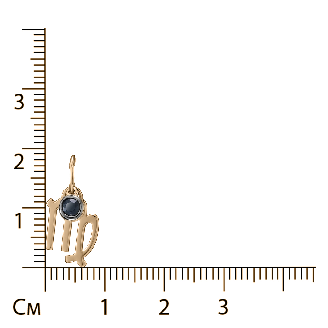 Золотая подвеска 585 пробы; родий черный; "Дева "; вставки 1 Сапфир U/2 0,221