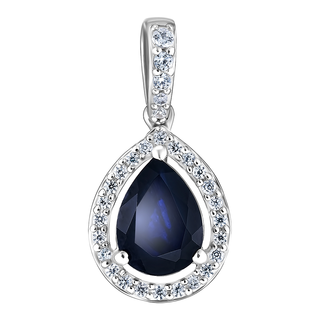 Серебряная подвеска 925 пробы; вставки 1 Сапфир 1,46 ct F/2; 29 Циркон бесцв. 0,27ct;