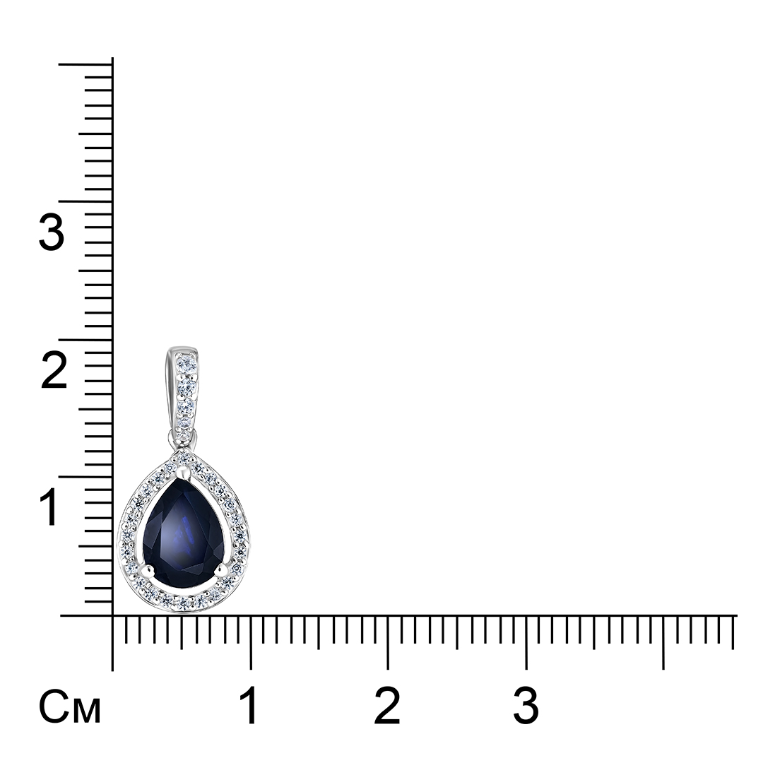 Серебряная подвеска 925 пробы; вставки 1 Сапфир 1,46 ct F/2; 29 Циркон бесцв. 0,27ct;