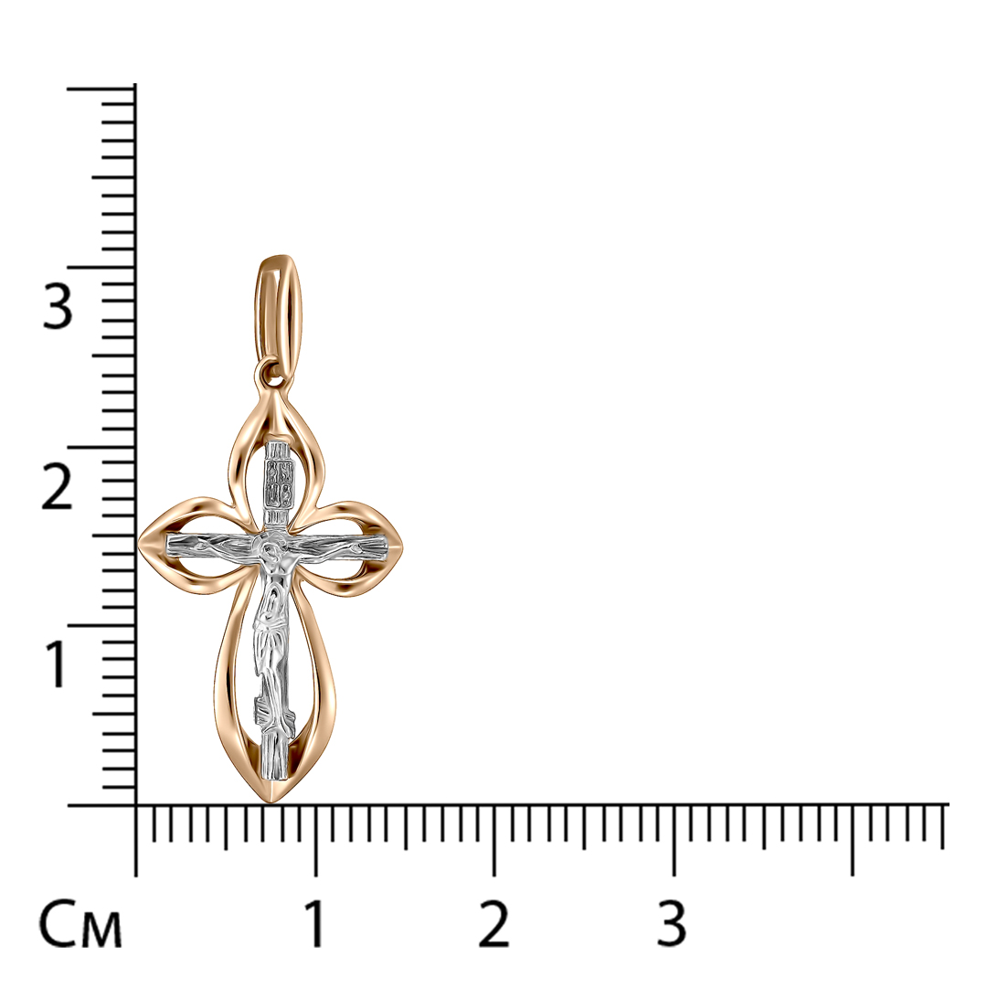 Подвеска-крест из комбинированного золота с кубическим цирконием