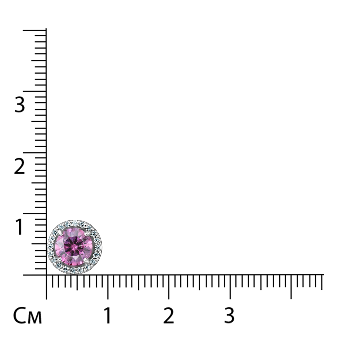 Серебряная подвеска 925 пробы; вставки 1 Муассанит розовый Круг 6мм; 20 Фианит бесцв.;