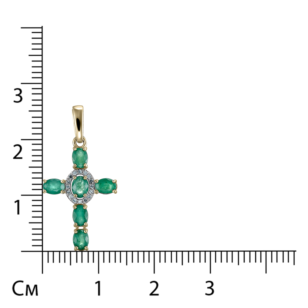 Подвеска-крест из желтого золота с изумрудами