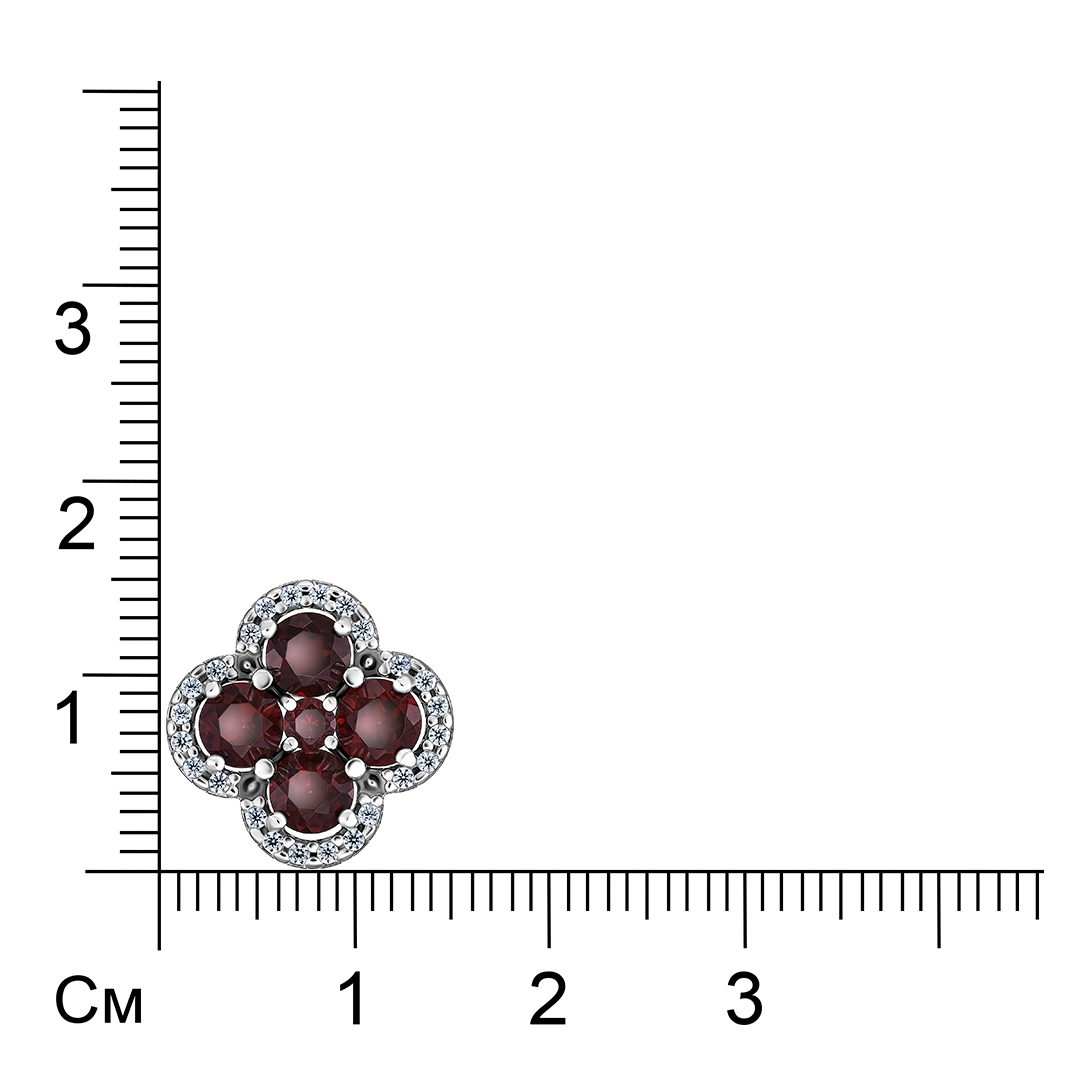 Серебряная подвеска 925 пробы; вставки 5 Гранат; 24 Фианит бесцв.;