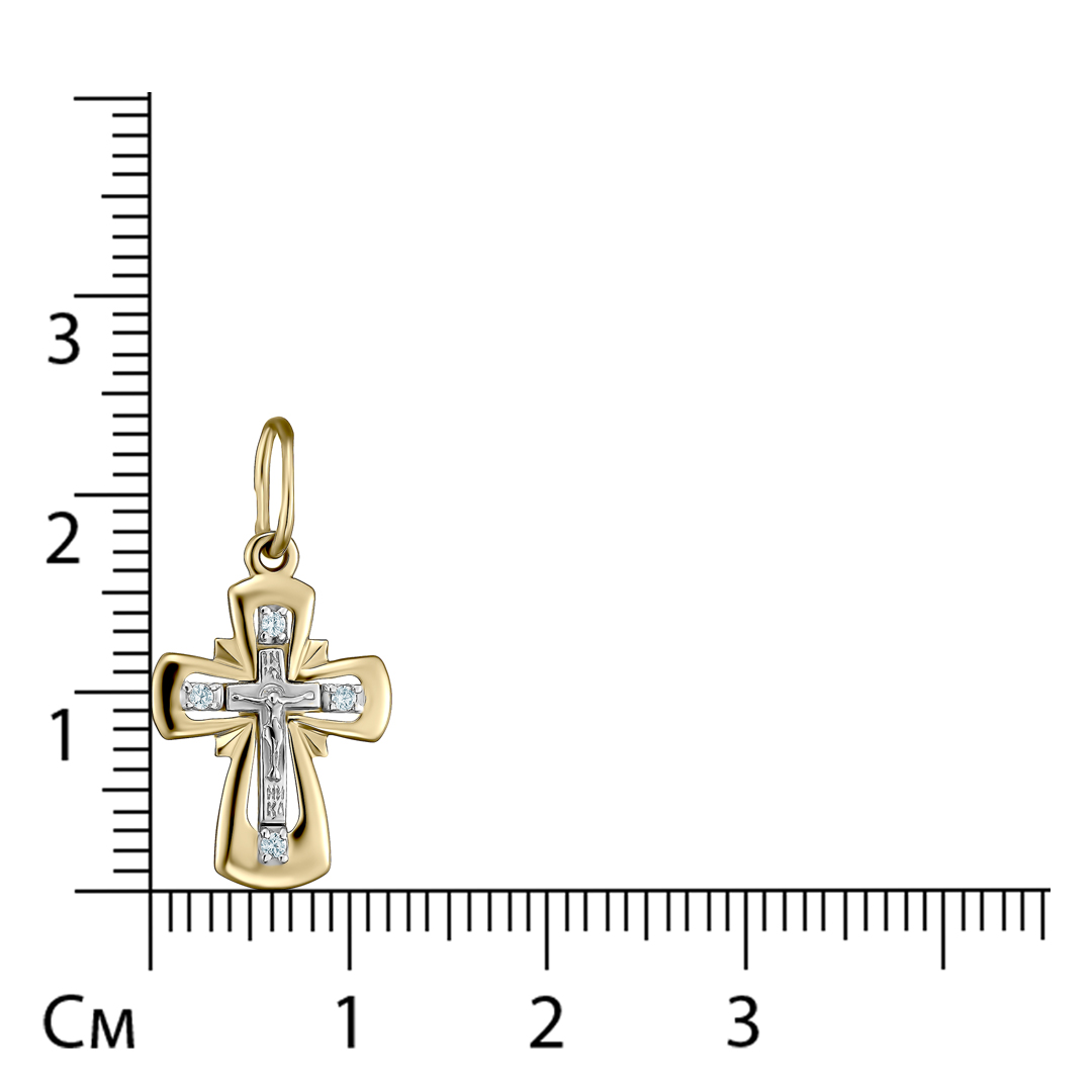 Подвеска-крест из комбинированного золота с фианитами