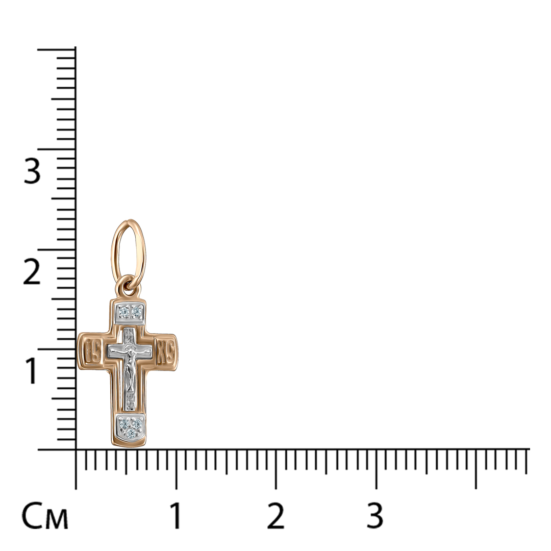 Подвеска-крест из комбинированного золота с фианитами