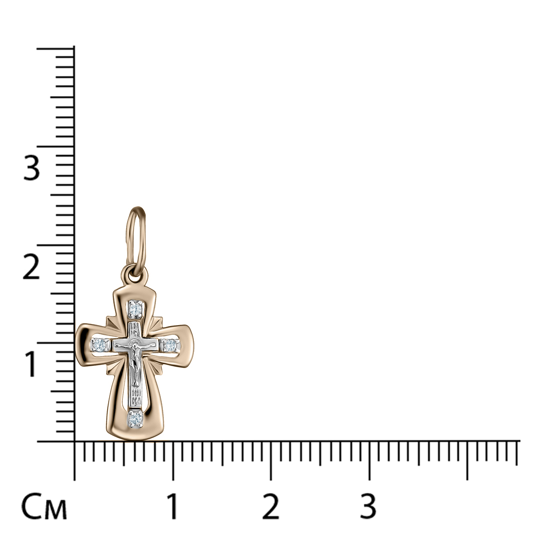 Подвеска-крест из комбинированного золота с фианитами