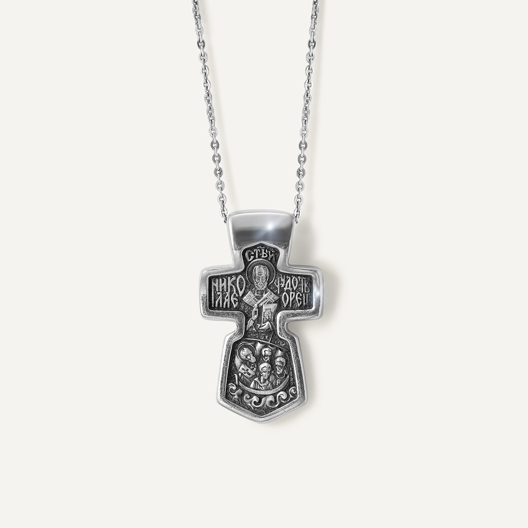 Серебряная подвеска-крест "Распятие/образ Святого Николая"