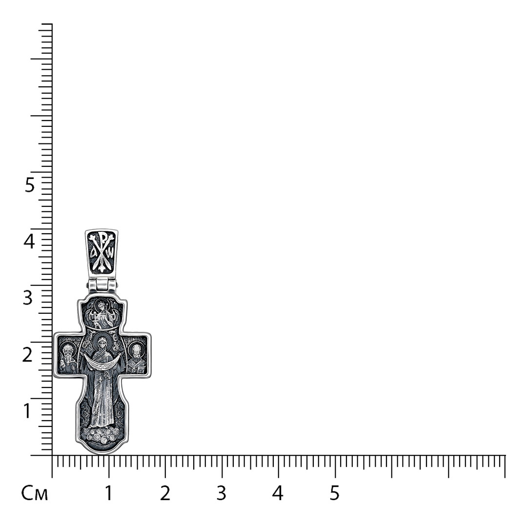 Серебряная подвеска-крест 925 пробы; оксидирование; Покрова БМ. Св. Николай;