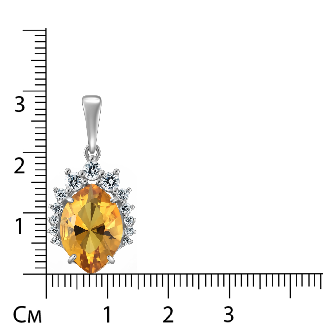 Серебряная подвеска 925 пробы; вставки 1 Цитрин; 13 Фианит бесцв.;