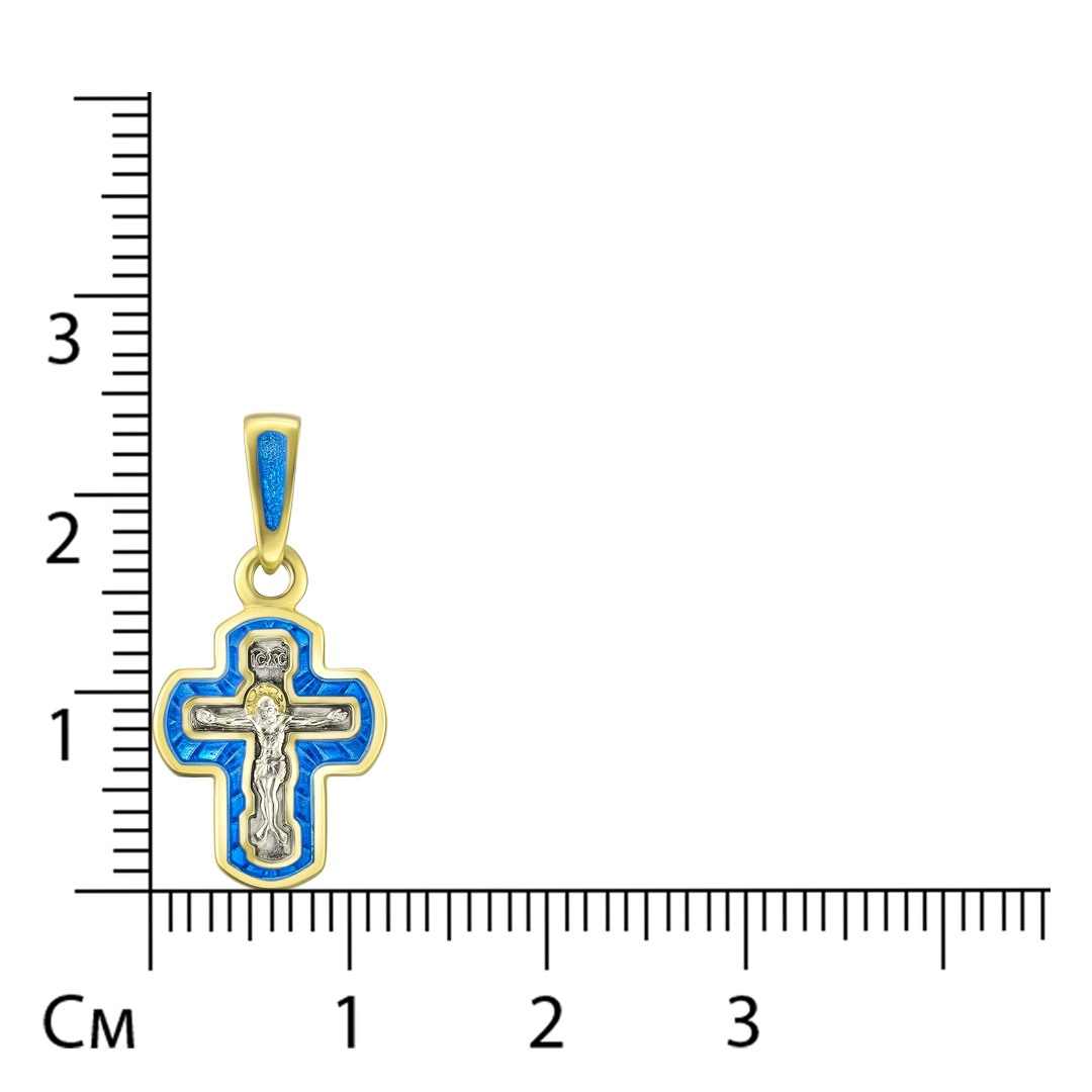 Серебряная подвеска-крест 925 пробы; чернение;Эмаль синяя;