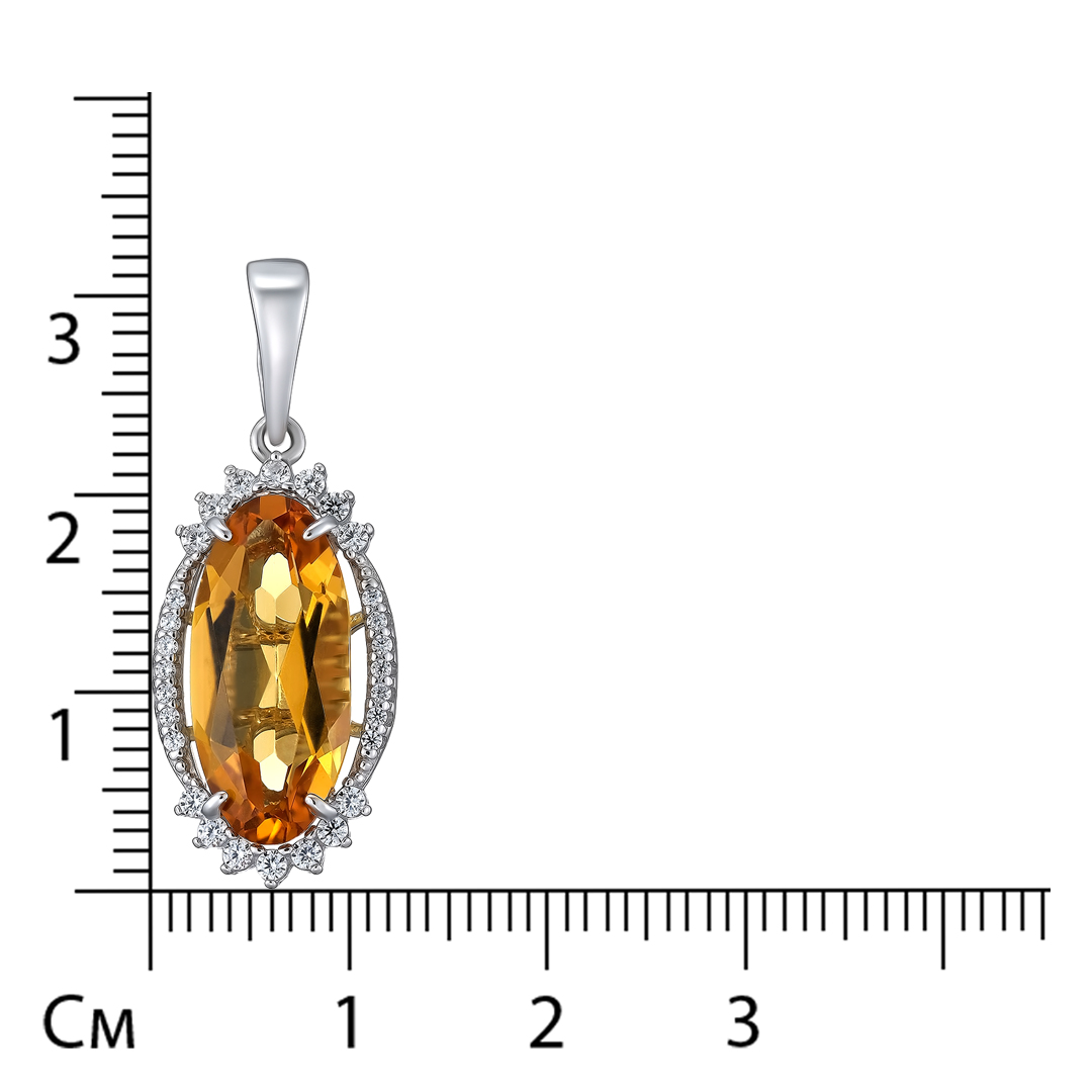 Серебряная подвеска 925 пробы; вставки 1 Цитрин; 28 Фианит бесцв.;
