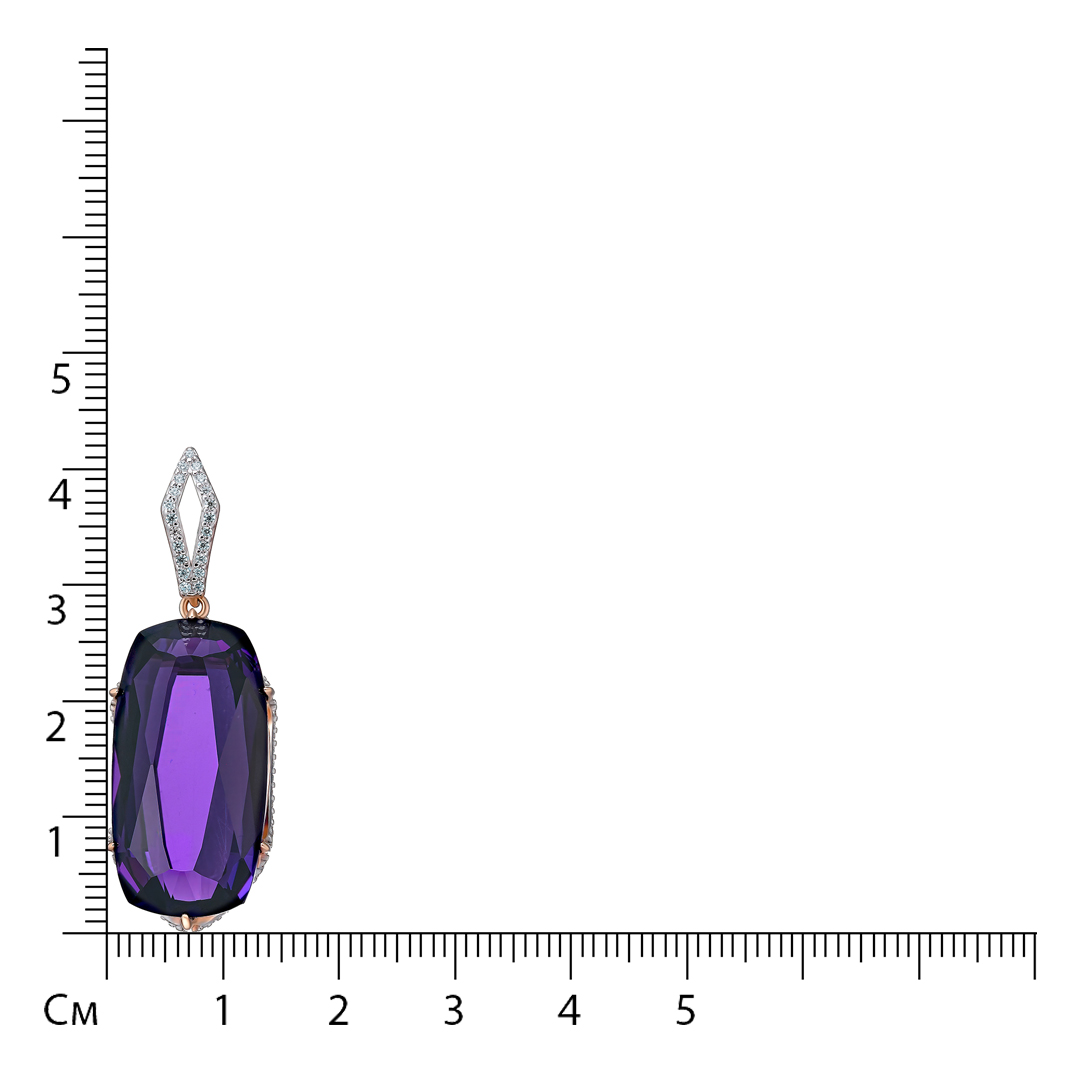 Серебряная подвеска 925 пробы; вставки 1 Аметист; 75 Фианит бесцв.;