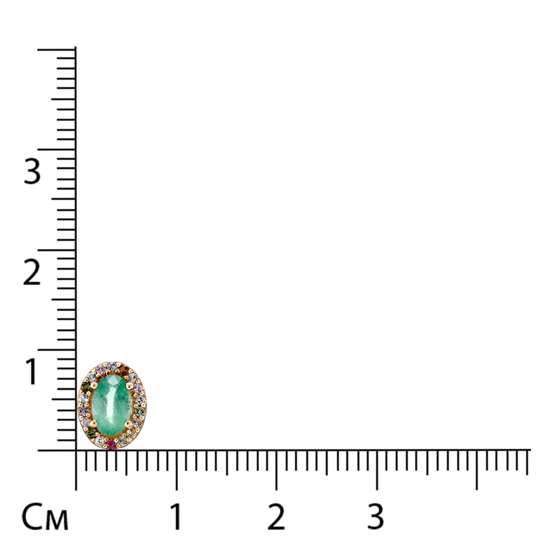 Золотая подвеска 585 пробы; вставки 1 Изумруд (F) 0,436 3/3; 18 Турмалин мульти.;