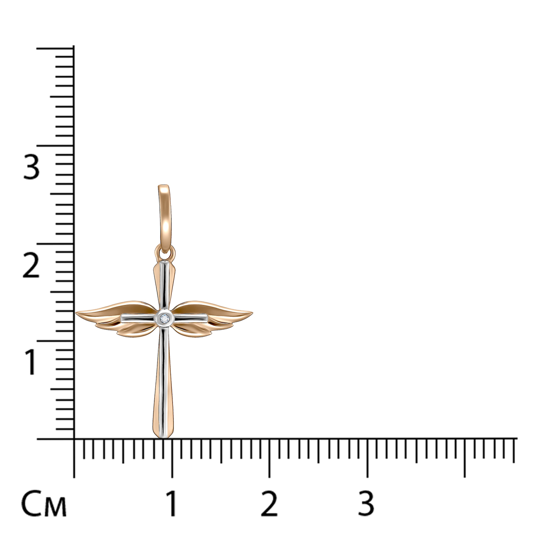 Золотая подвеска-крест 585 пробы; родий; вставки 1 Бр.Кр-17 0,008 2/3А
