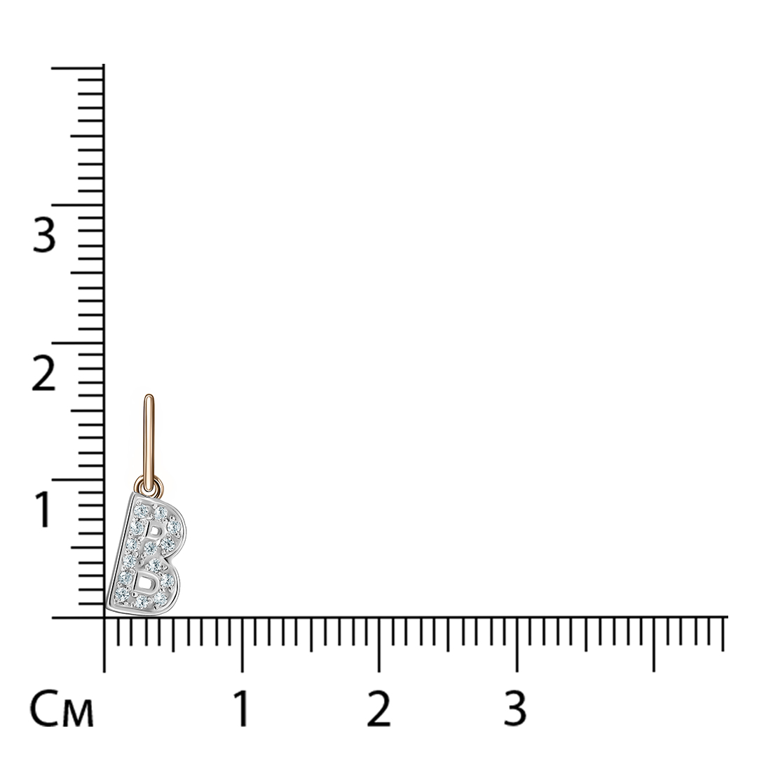 Подвеска-буква из золота с кубическим цирконием "В"