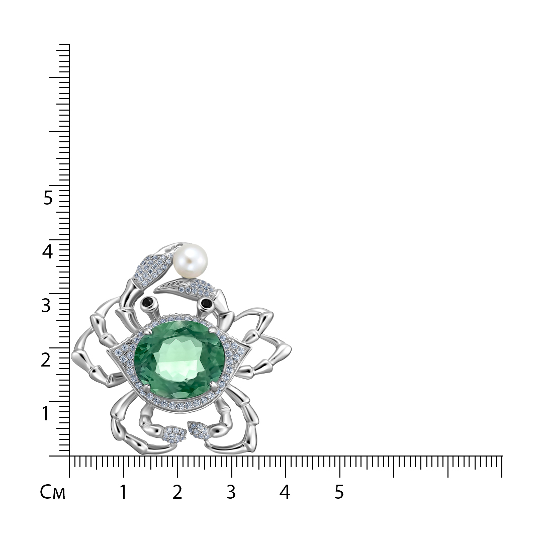 Серебряная подвеска с зеленым флюоритом "Краб"