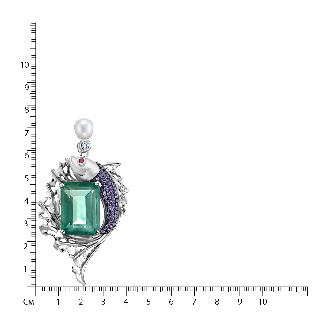Серебряная подвеска с зеленым флюоритом "Рыба"