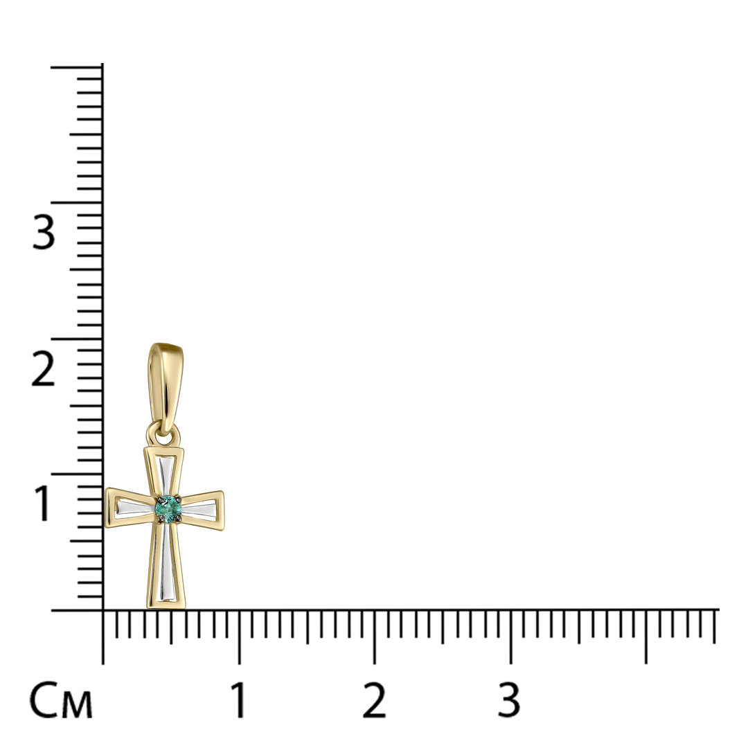 Подвеска-крест из желтого золота с изумрудом
