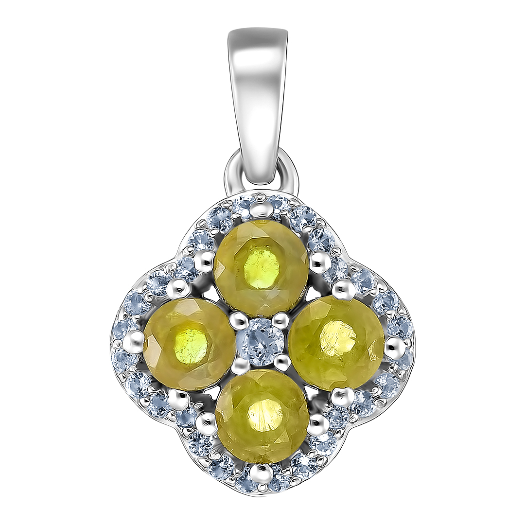 Серебряная подвеска 925 пробы; вставки 4 Сапфир желтый 1,4ct; 29 Топаз белый 0,26ct;