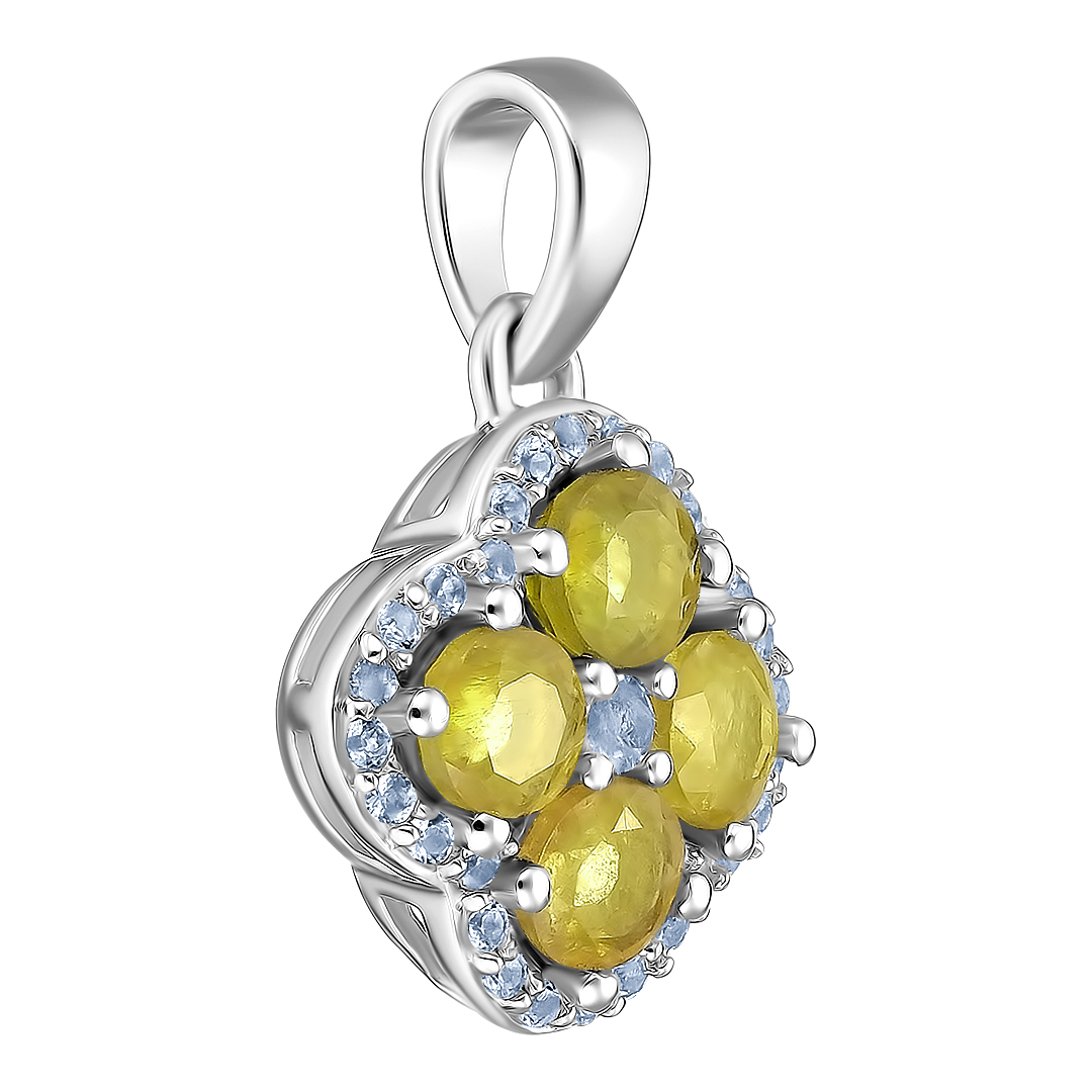 Серебряная подвеска 925 пробы; вставки 4 Сапфир желтый 1,4ct; 29 Топаз белый 0,26ct;
