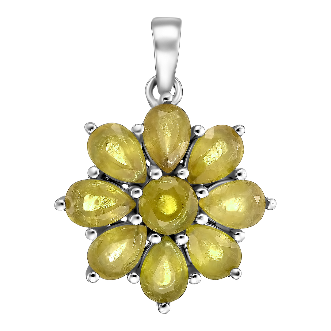 Серебряная подвеска 925 пробы; вставки 9 Сапфир желтый 4,25ct;
