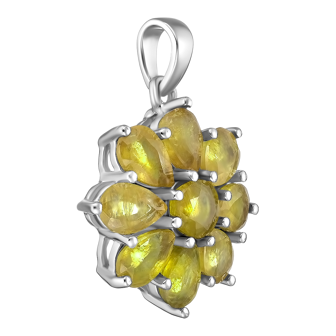 Серебряная подвеска 925 пробы; вставки 9 Сапфир желтый 4,25ct;