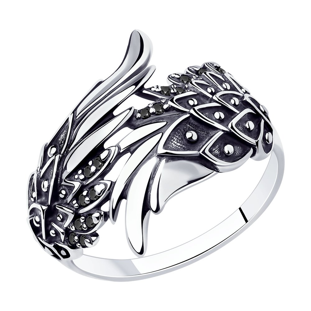 Серебряное кольцо 925 пробы; оксидирование; вставки 15 Фианит черный;
