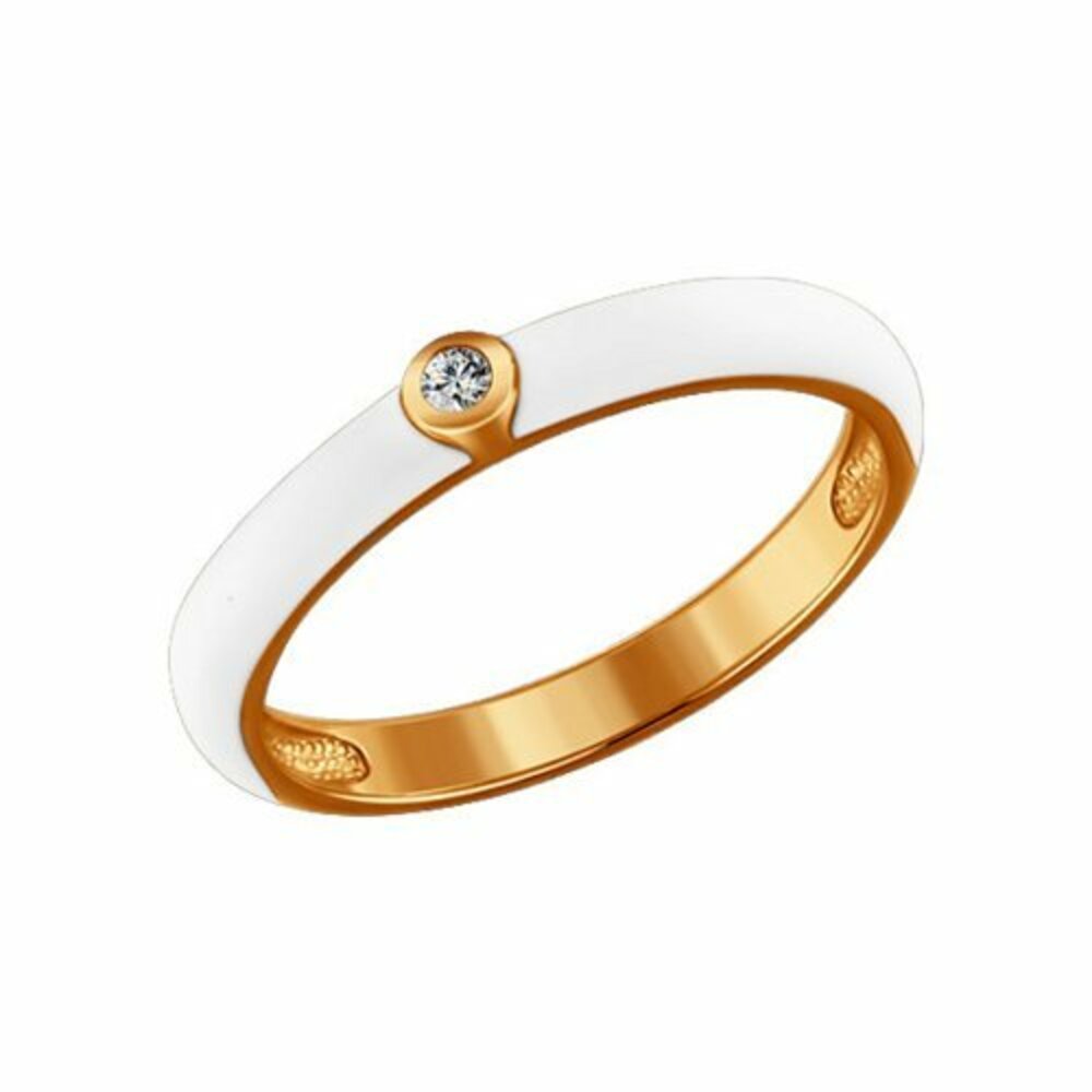 Серебряное кольцо 925 пробы; вставки 1 Фианит бесцв.; Эмаль белая;