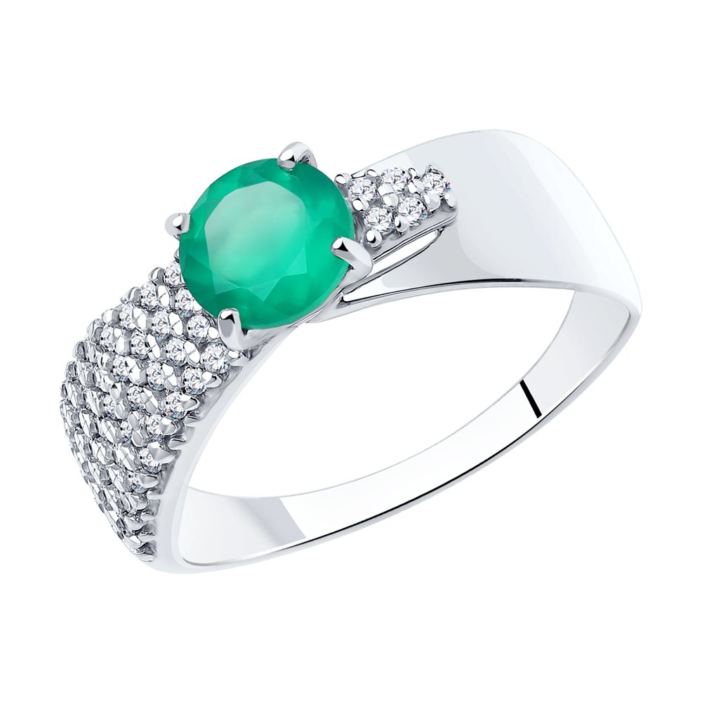 Серебряное кольцо 925 пробы; вставки 1 Агат; Россыпь Фианит бесцв.;