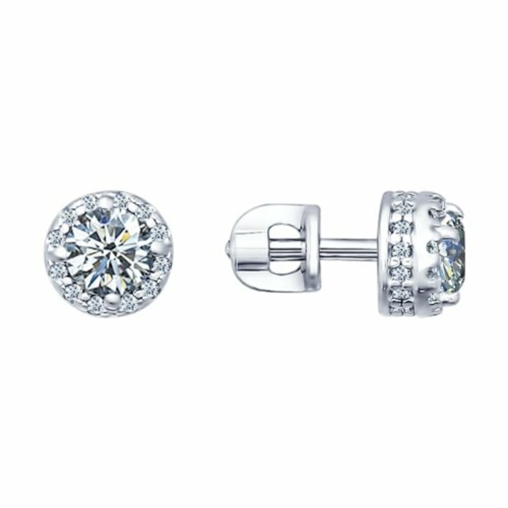 Серебряные серьги-пусеты 925 пробы; вставки 58 Фианит бесцв.;