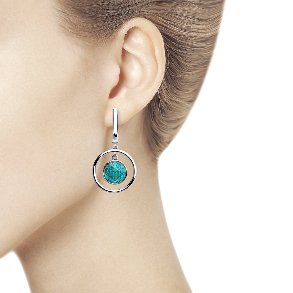 Серебряные серьги; 925 пробы;  вставки Эмаль; вес: 5.7 гр.