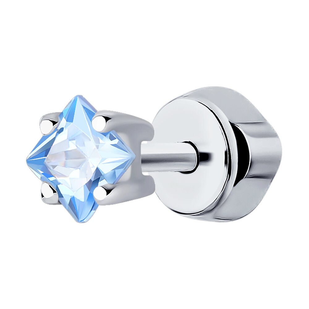 Серебряная серьга 925 пробы; вставки 1 Фианит голубой;