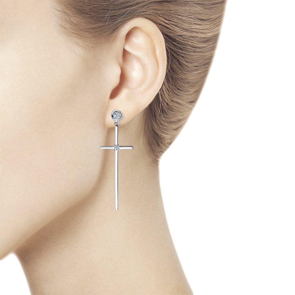 Серебряные серьги 925 пробы; вставки 4 Фианит бесцв.;