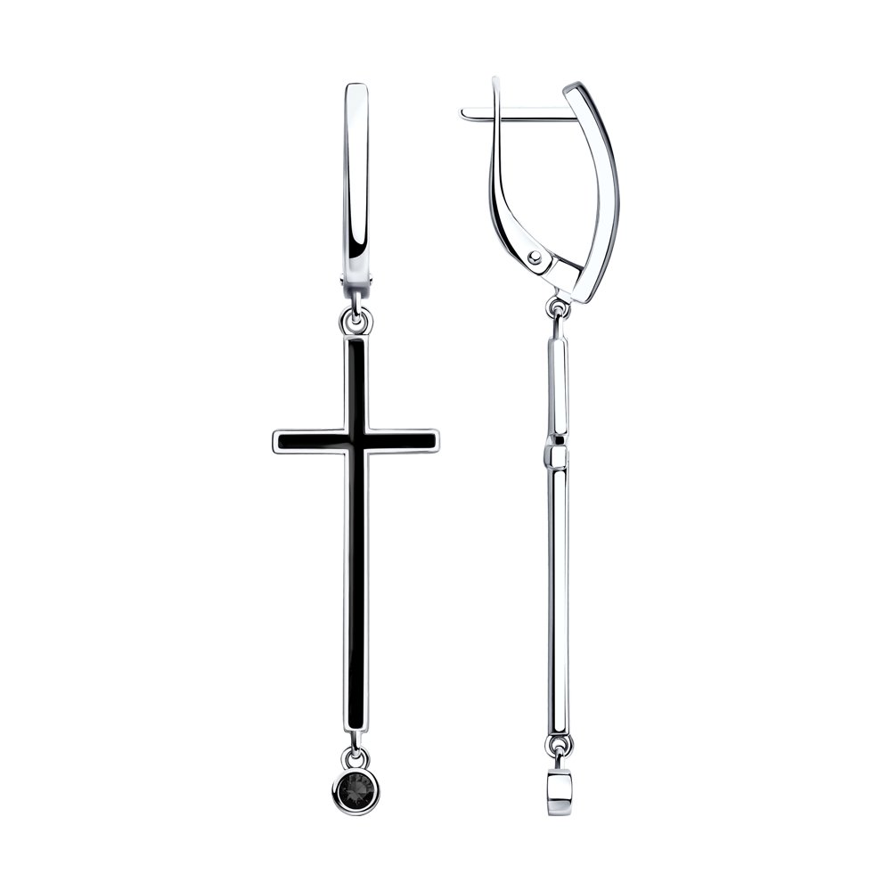 Серебряные серьги; 925 пробы;  вставки Фианит , Эмаль; вес: 4.55 гр.