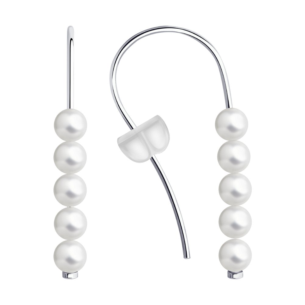 Серебряные серьги; 925 пробы;  вставки Swarovski, Жемчуг; вес: 1.66 гр.