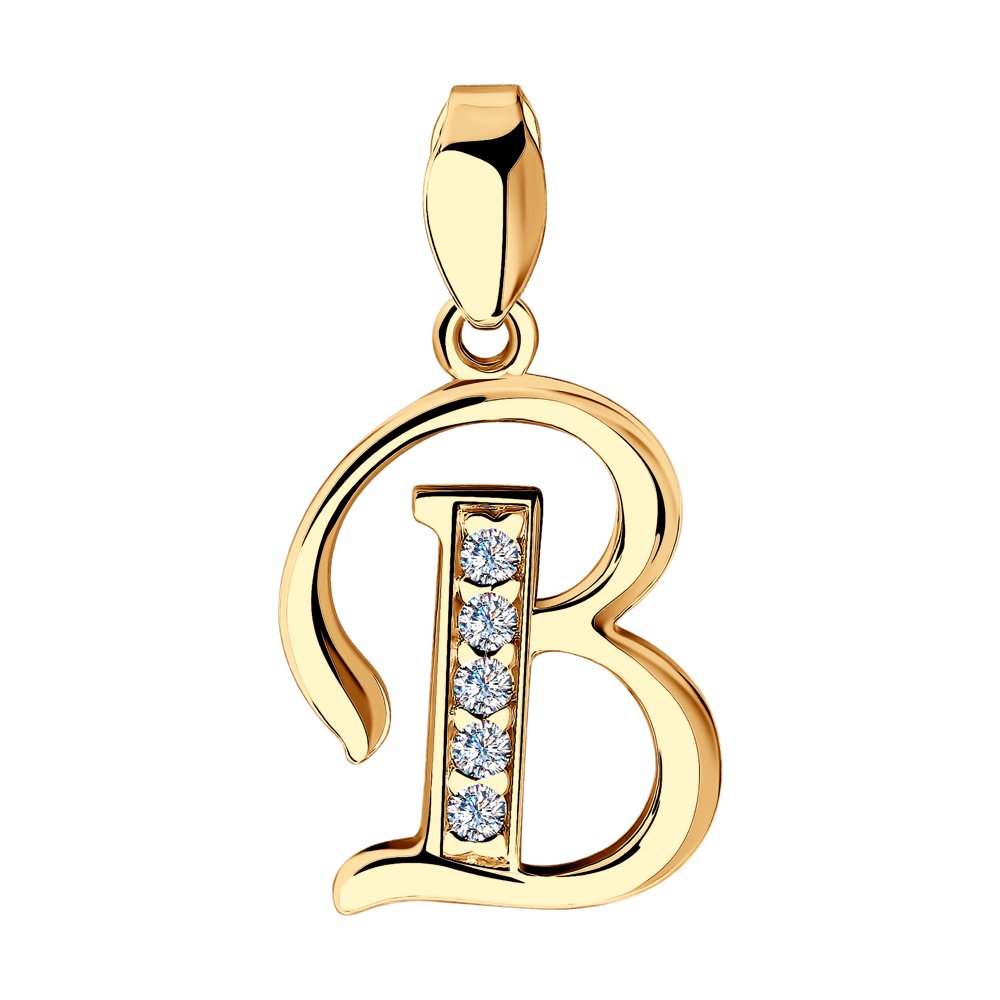 Серебряная подвеска 925 пробы; "В"; вставки 5 Фианит бесцв.;