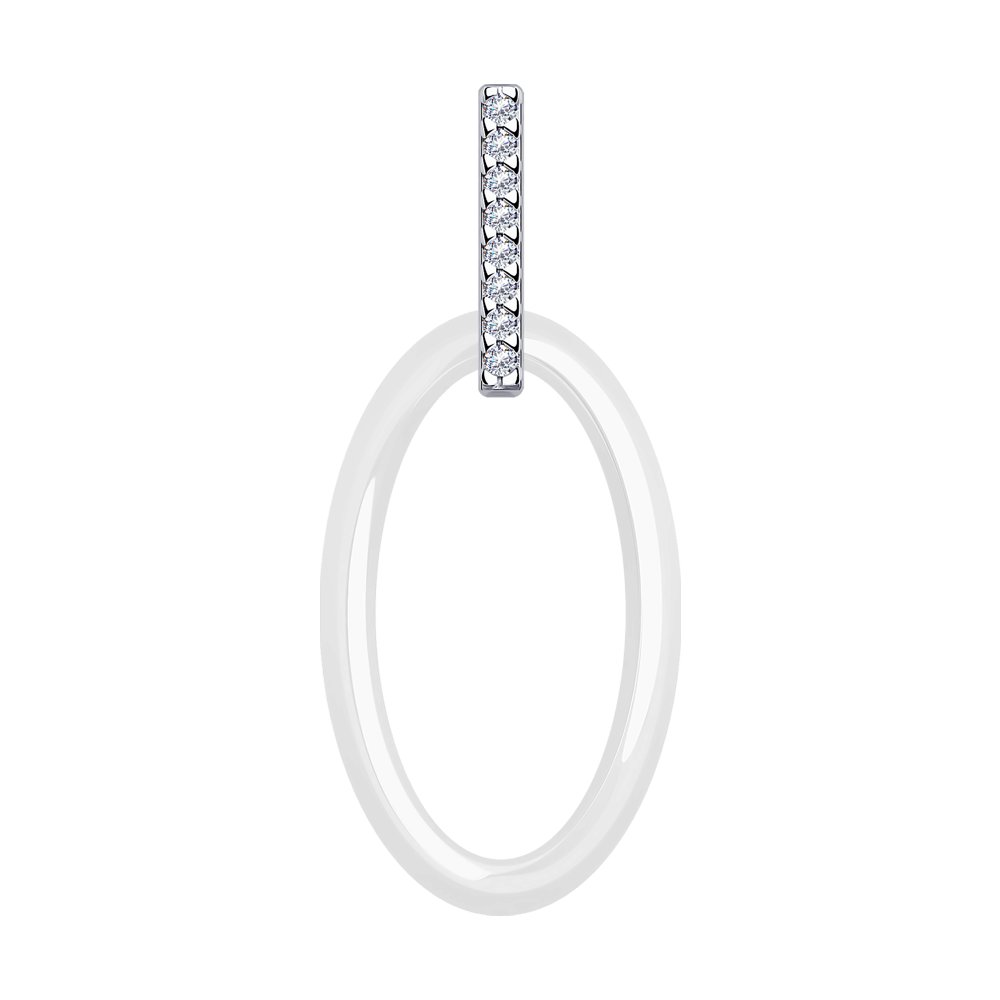 Серебряная подвеска 925 пробы; вставки 8 Фианит бесцв.; Керамика белая;